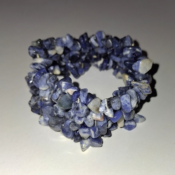 Bracelet Sodalite Natural Stone Chips Mesh Stretch - Picture 4 of 4